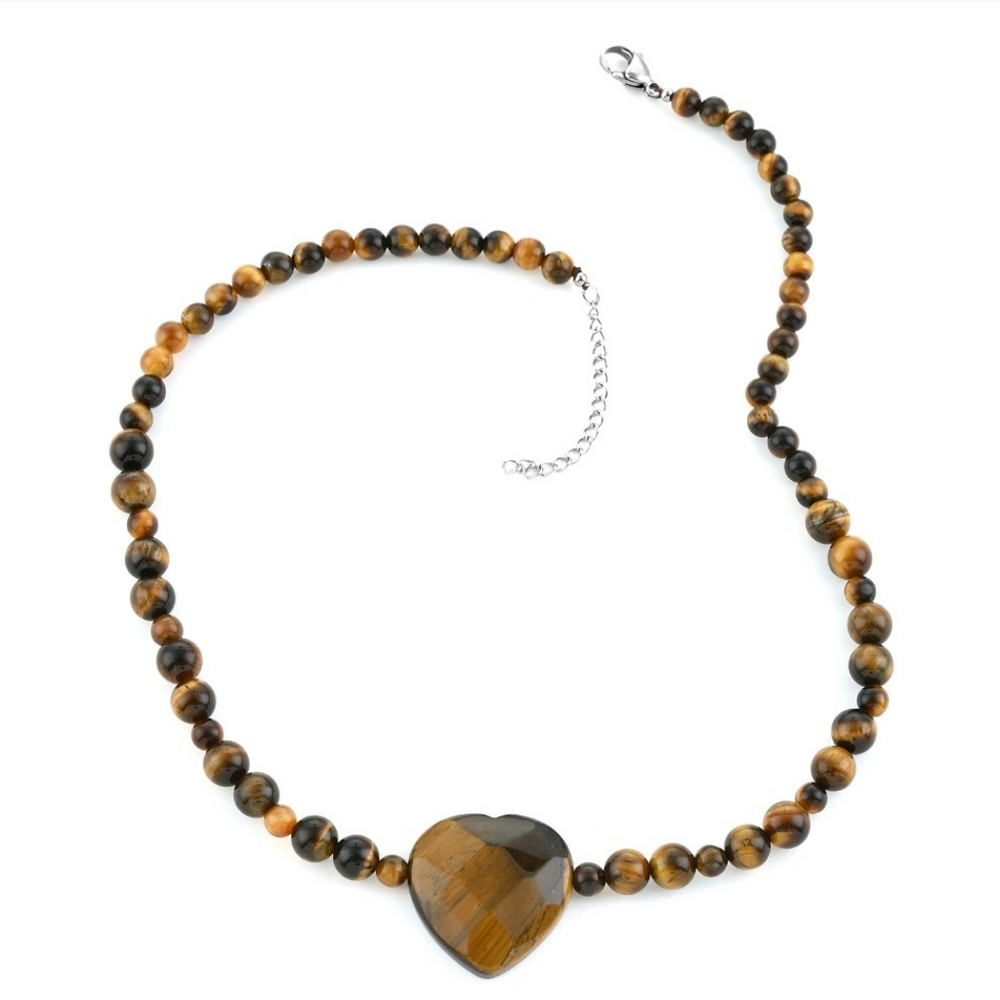 NWT Tiger's Eye Beaded Heart Necklace - Picture 6 of 8